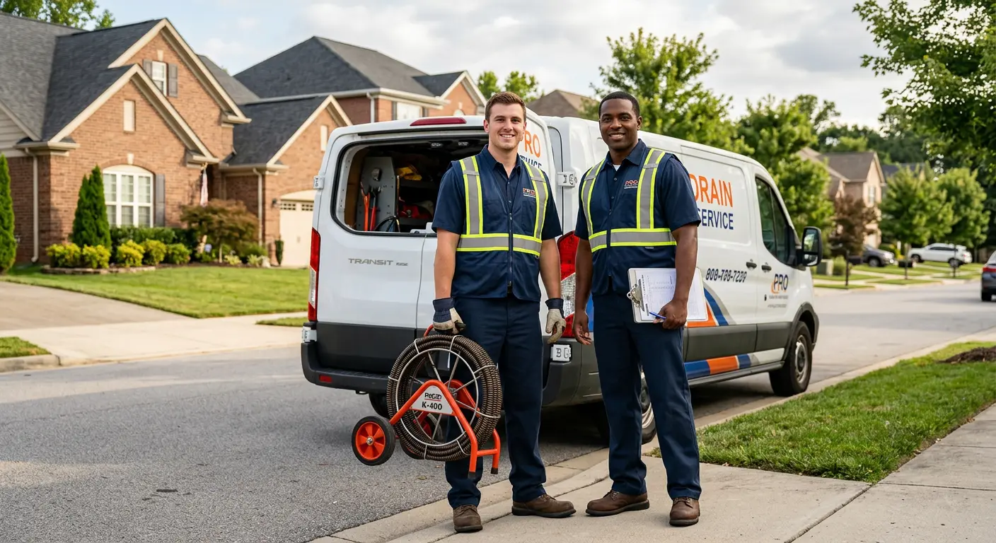 Sewer and drain service team with equipment ready for work in Hamtramck