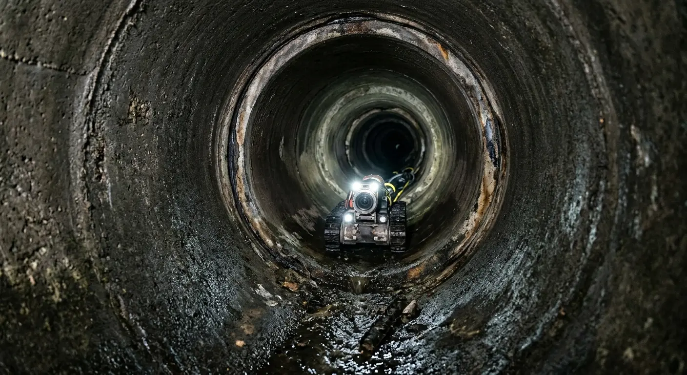 Robotic sewer camera inspecting pipe interior for Sewer Line Repair in Hamtramck
